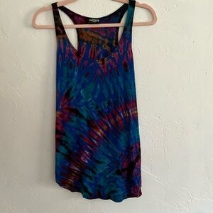 Culture Shop Blue and Purple Psychedelic Tie-Dye Racerback Tank Top medium